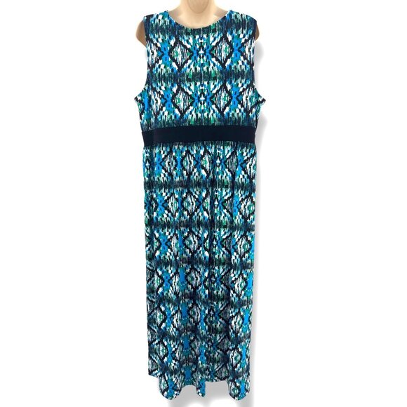 Elementz Blue Green Watercolor Print Sleeveless Maxi Dress Size 1X 16 Plus Size - Picture 3 of 9